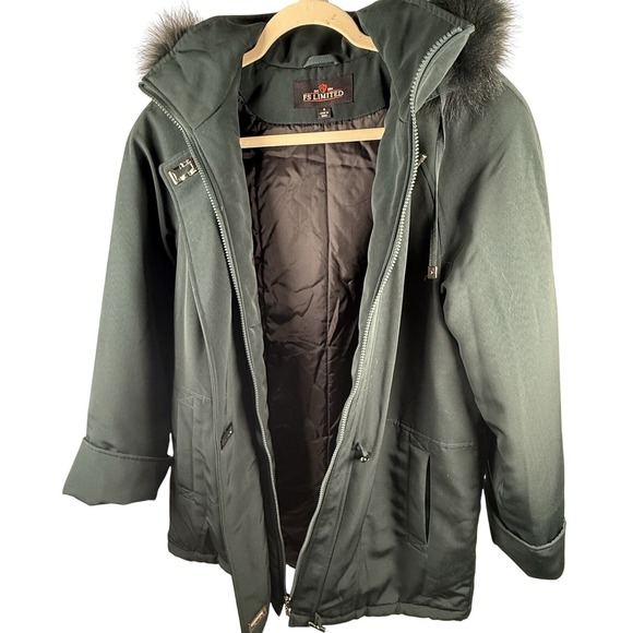 Mid Length Parka Coat Size Small Removable Hood Full Zip Genuine Fox Fur Winter - Picture 4 of 13